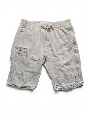 Linen Blend Cargo Drawstring Shorts in Ecru Small